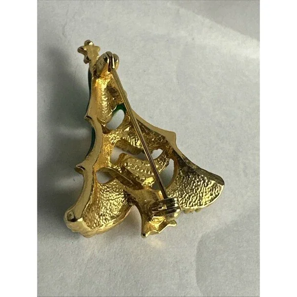 GREEN CHRISTMAS TREE CLEAR CRYSTAL BROOCH MADE IN CZECH BOHEMIAN - Picture 4 of 5